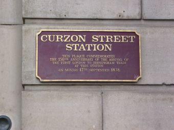 The plaque on the Curzon Street Station building
