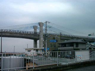 Odawara Blue Way Bridge -- western pier and surrounding buildings
